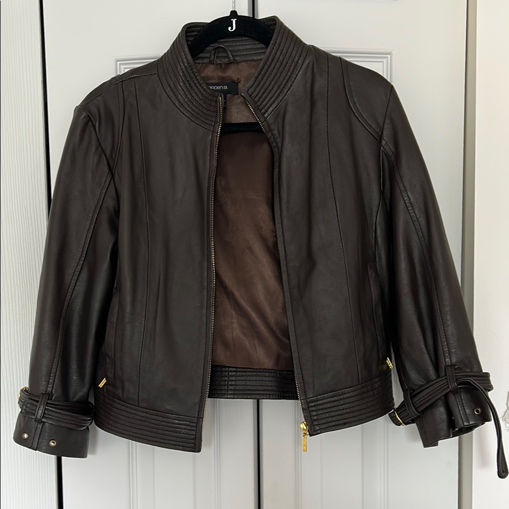Arden B Brown Leather Lambskin Moto Jacket